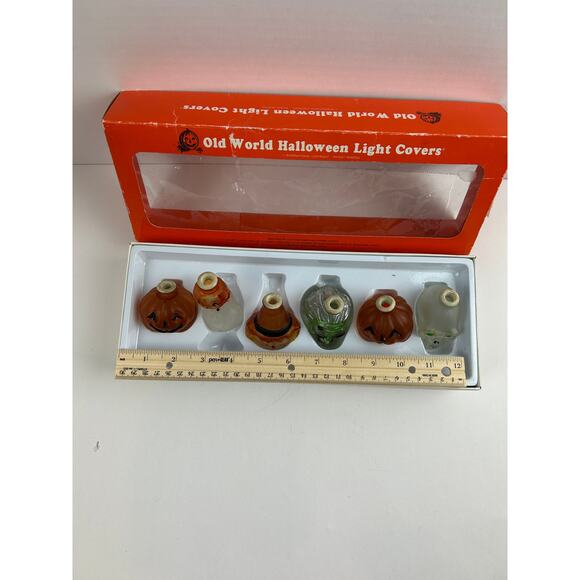 Old World Halloween Light Covers Set of 6 – Pumpkins, Ghost, Witch, Skull– 1990s - Picture 5 of 5